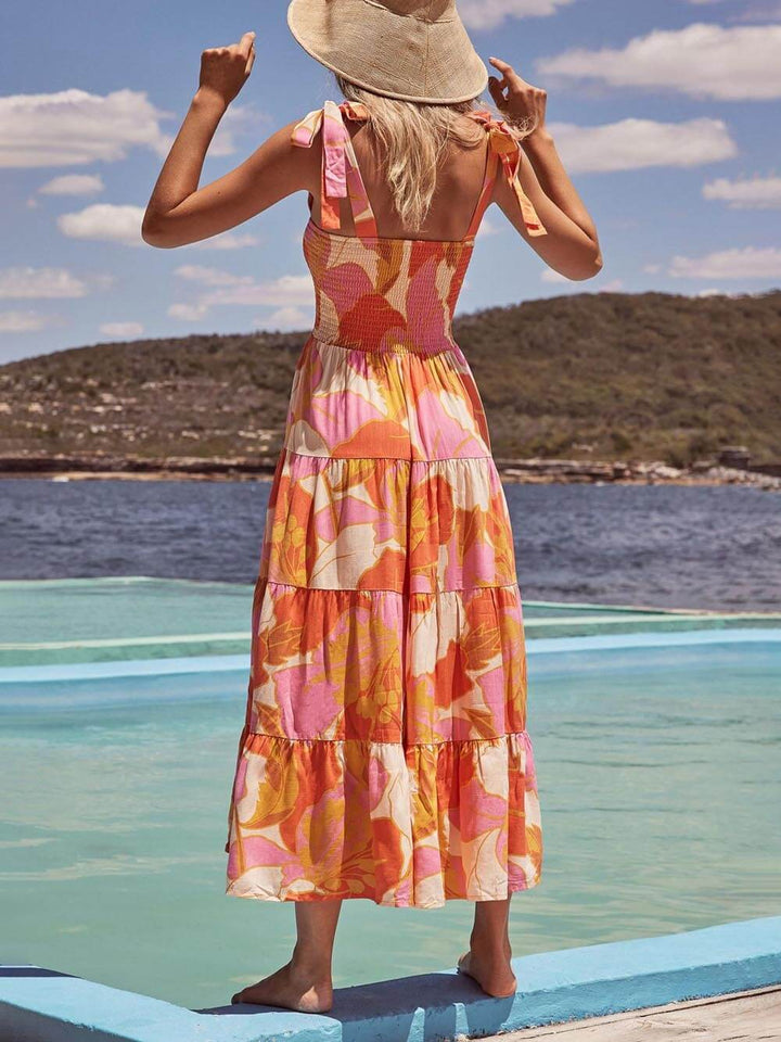 Versatile multicolor women's halter neck midi sundress. Sleeveless summer dress for casual elegance and effortless style.