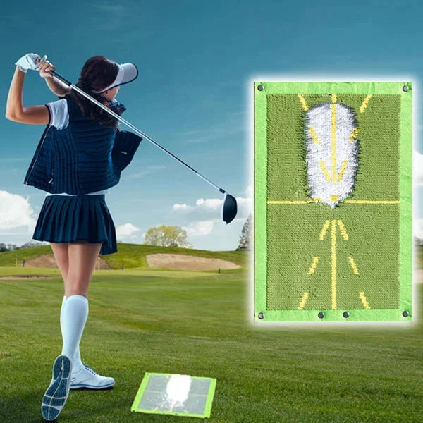 Portable golf swing detection mat, a training aid for precise swing path analysis & golf improvement on any surface.