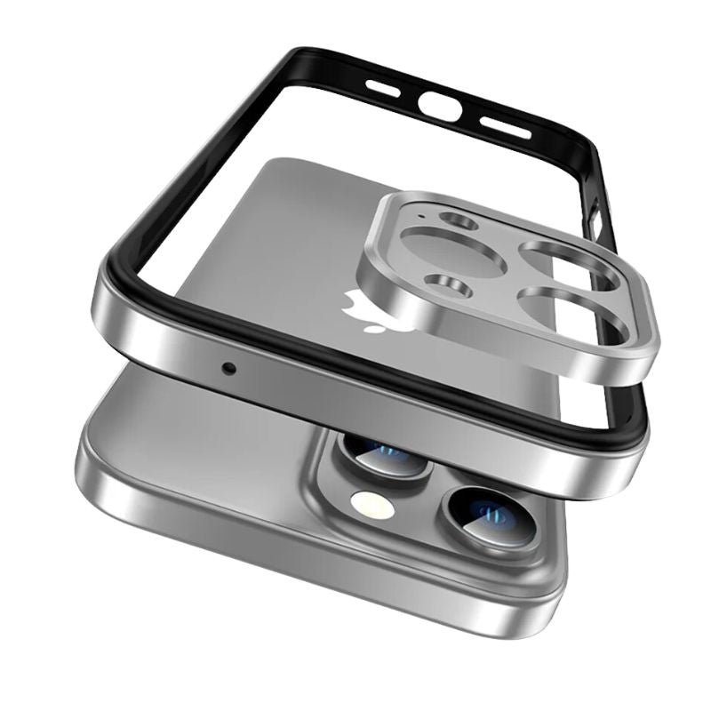 Slim aluminum iPhone case, shockproof & durable protection for iPhone 13, 14, 15, 16 models.
