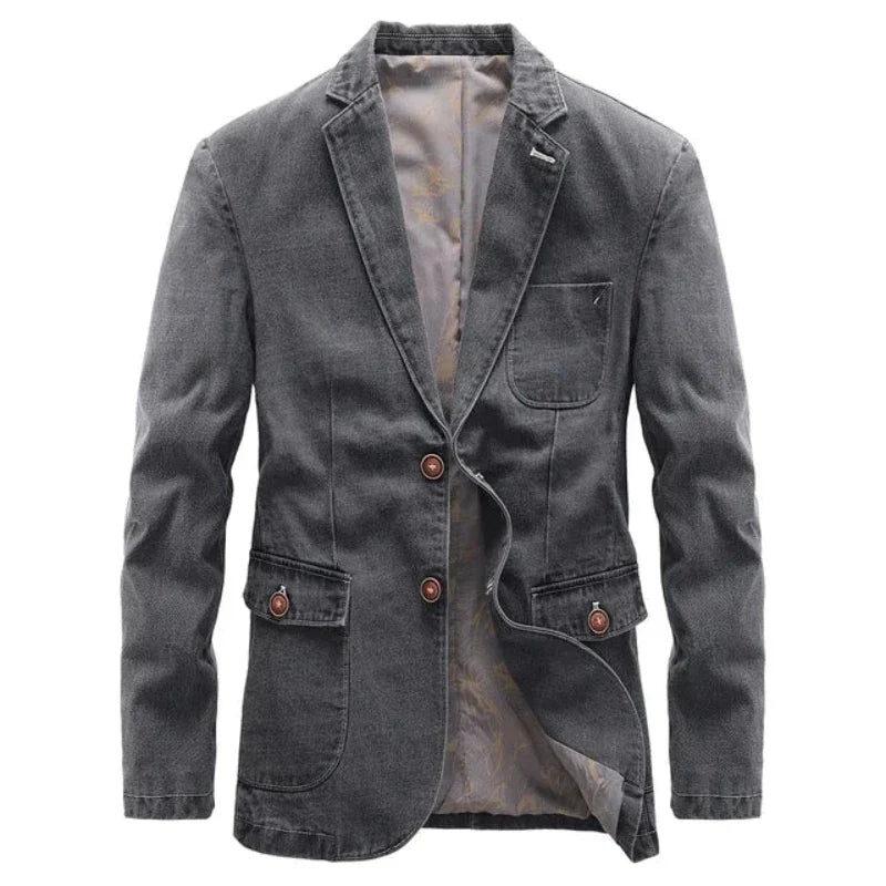 Men's classic dark wash trucker jacket, perfect for casual, everyday style.