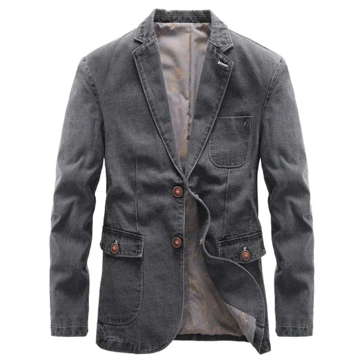 Men's classic dark wash trucker jacket, perfect for casual, everyday style.