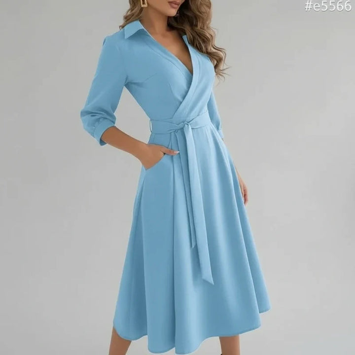 Effortless style with this women's belted A-line midi dress, featuring a V-neck and comfortable fabric.
