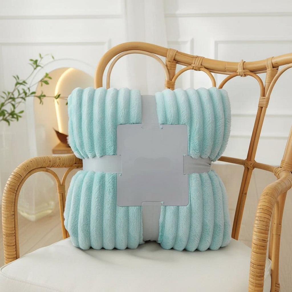 Warm striped flannel fleece blanket, ideal for winter comfort, adds cozy style to any room.