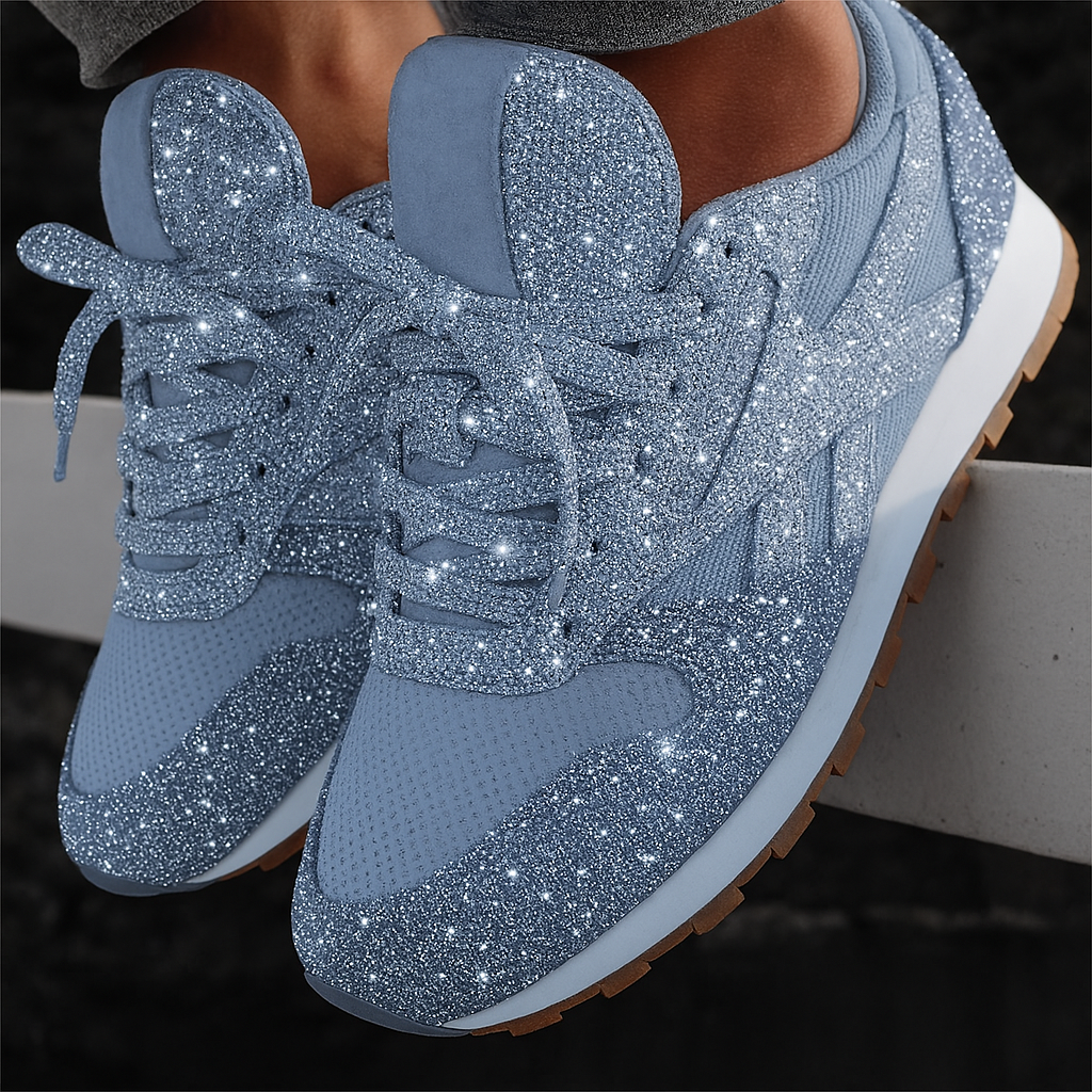 Dazzling women's glitter chunky platform sneakers, perfect for a casual yet trendy look.