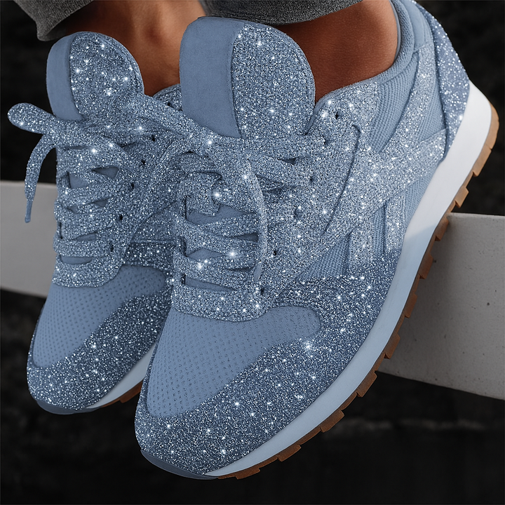 Dazzling women's glitter chunky platform sneakers, perfect for a casual yet trendy look.