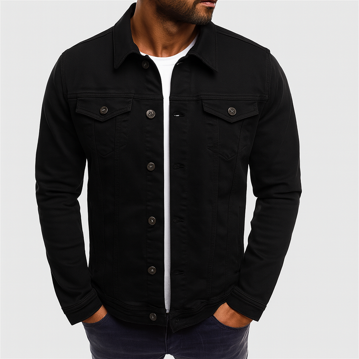 Solid men's classic trucker jacket, durable everyday outerwear for a timeless casual style in spring & fall.