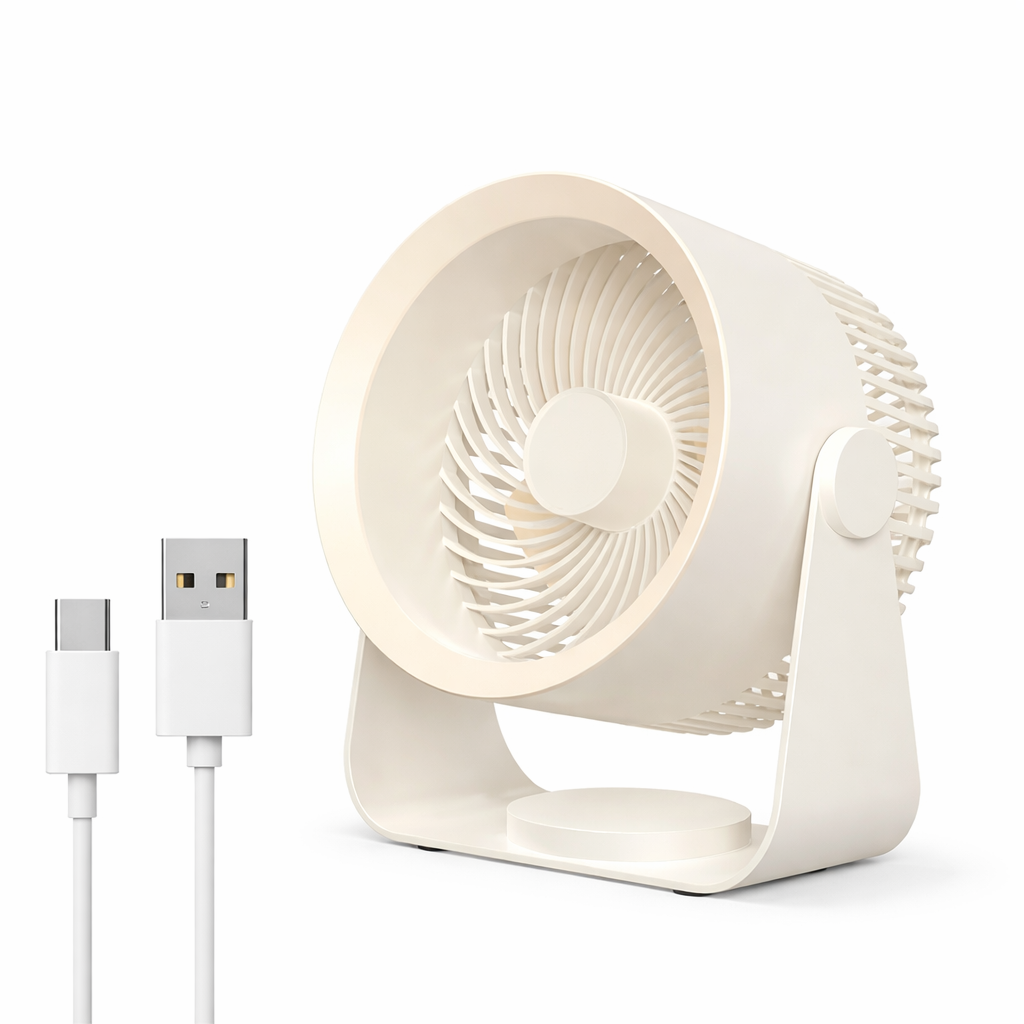 Powerful 4000mAh rechargeable fan, portable & quiet, ideal personal cooling solution for desk, travel, & outdoor.