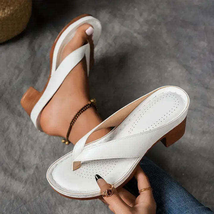 Women's comfortable heeled sandals. Orthopedic open-toe design, perfect as summer dress or casual footwear.
