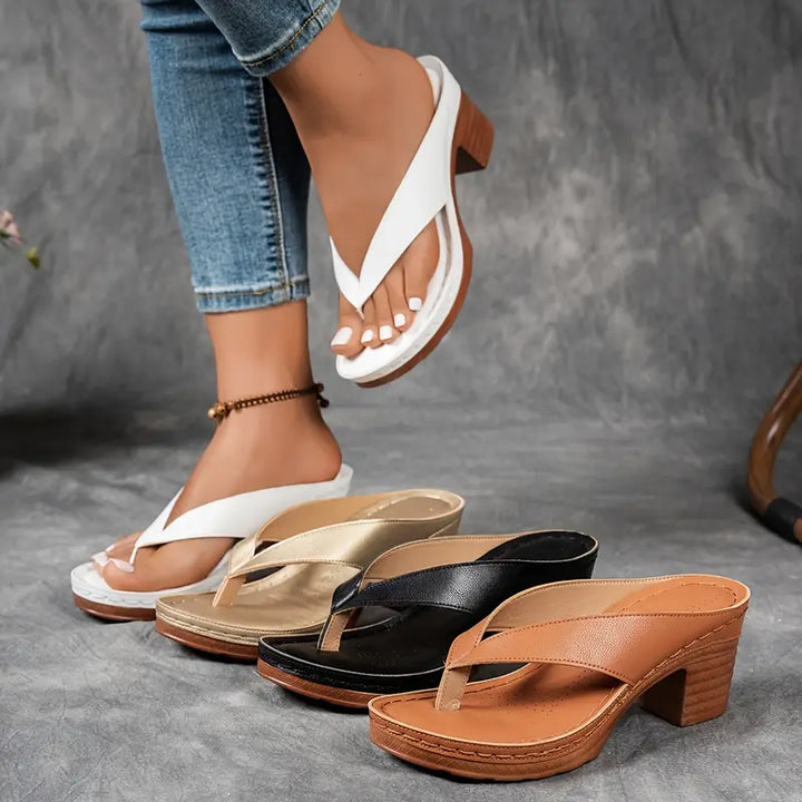 Women's orthopedic heeled sandals, open toe comfort. Stylish summer shoes with strappy design for dress or casual.