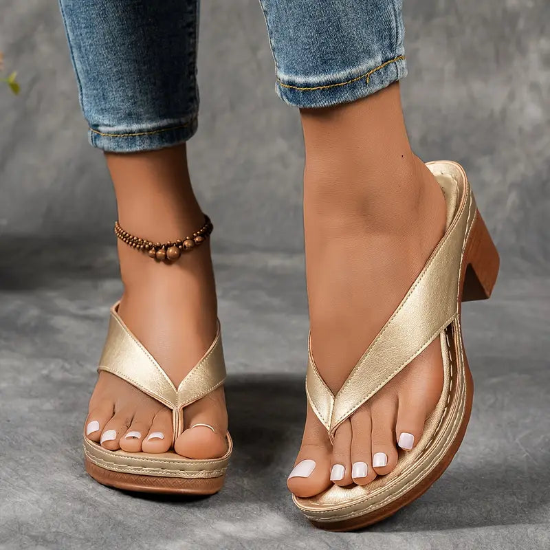 Women's orthopedic heeled sandals with open toe for comfort. Stylish summer footwear.