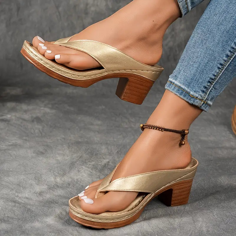 Strappy women's orthopedic heeled sandals. Open-toe design for casual or dress wear. Comfortable summer footwear.