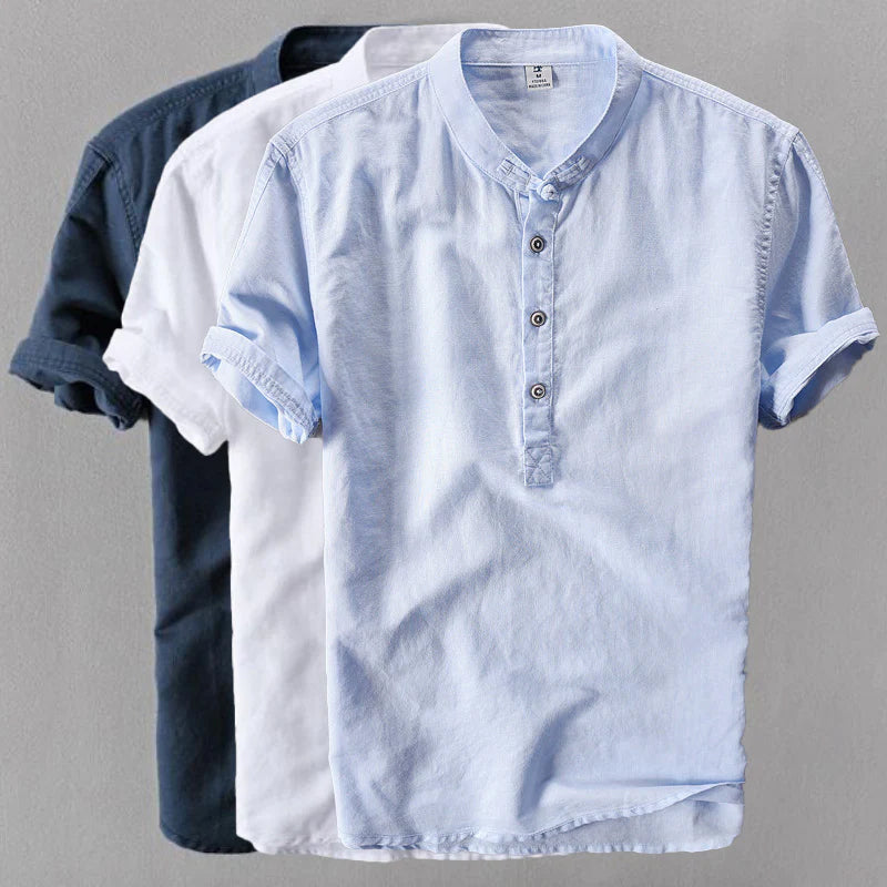 Versatile men's summer button-down shirt, short sleeve design for casual wear, beach trips & stylish warm weather outfits.