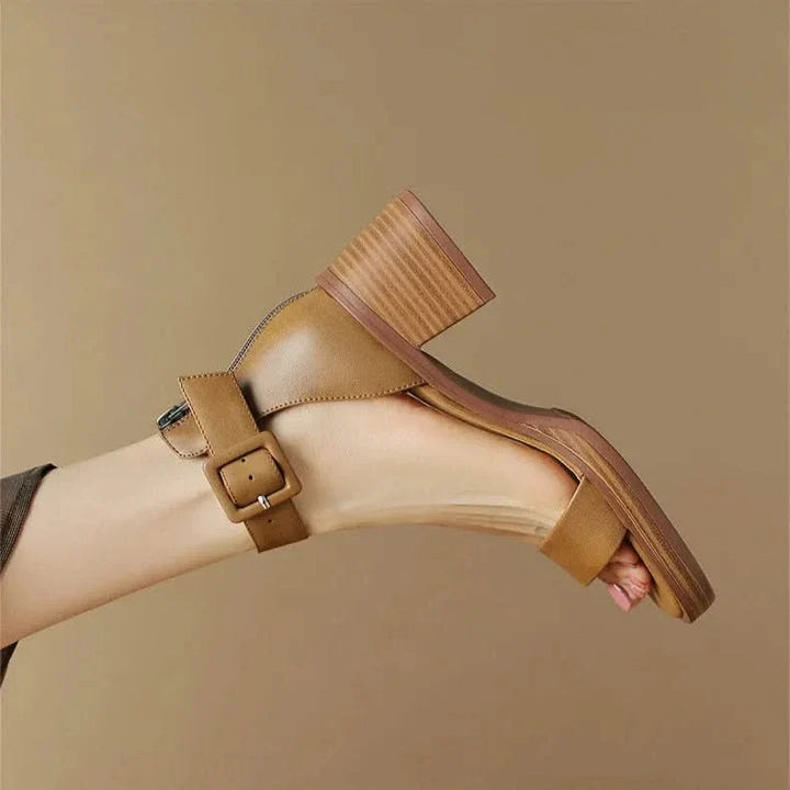 Women's elegant anklestrap block heels. Stylish and comfortable strap sandals, perfect dress footwear.