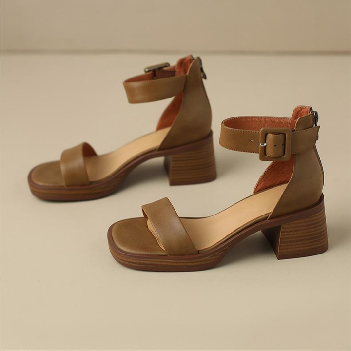 Stylish women's elegant strap block heels. Comfortable anklestrap sandals for versatile dressy wear.