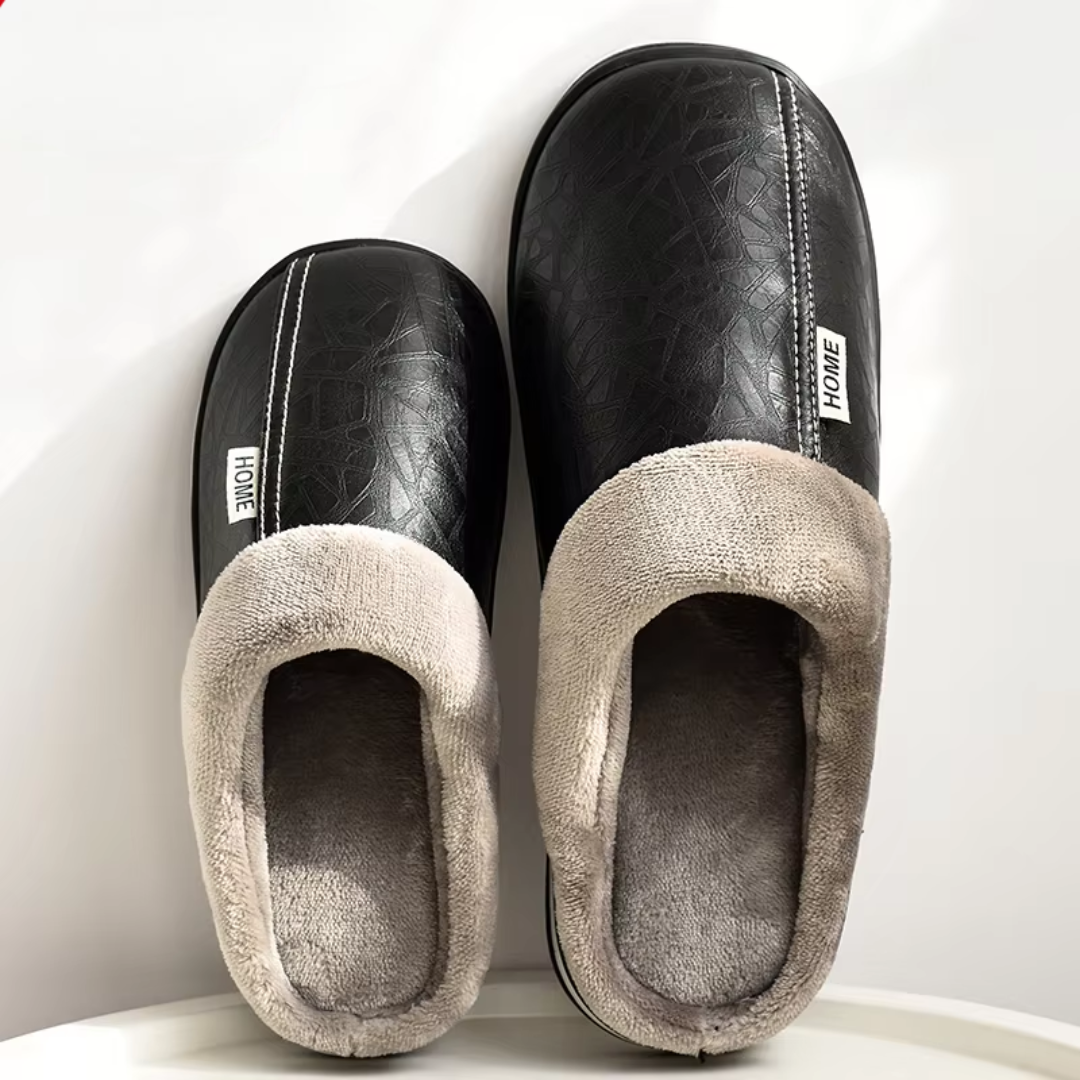 Pair of Men's Home Stead slides, versatile men's footwear in black, navy, coffee for ultimate home comfort.
