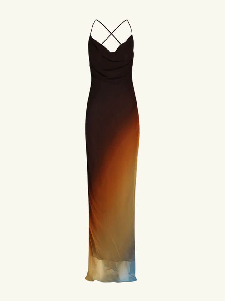 Formal black backless evening gown, a chic long spaghetti strap dress for women's special occasion parties.