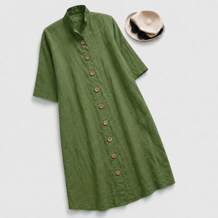 Modern women's shirt dress, a button-down midi with a fashionable layered hem & long sleeves for a sleek look.