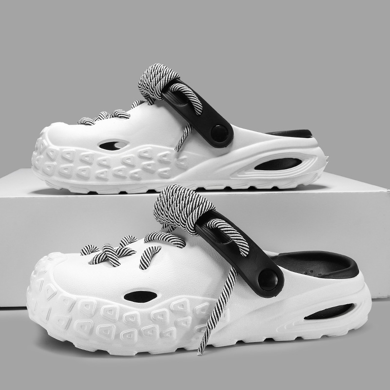 Men's summer slip-on clogs, water-friendly with a stylish rope lace.