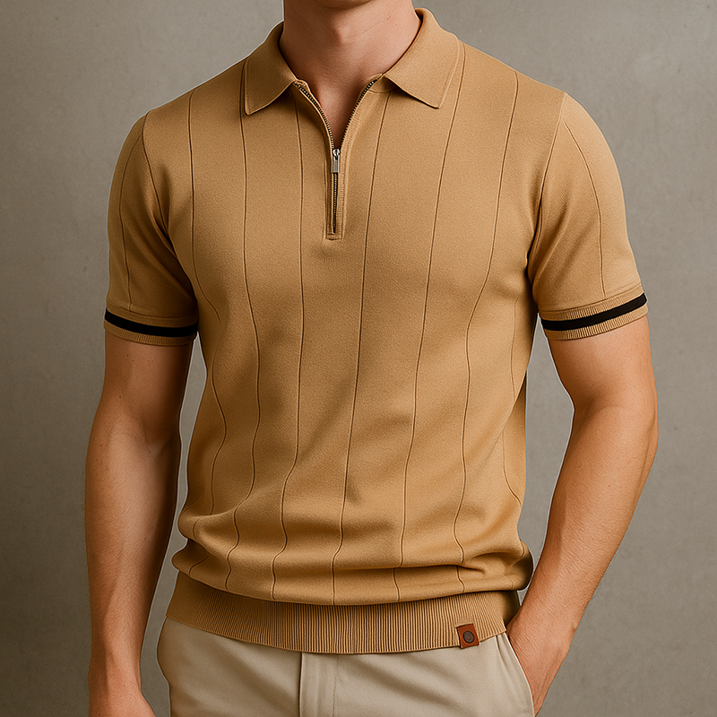 Classic men's knit polo with a quarter-zip design, ideal for a refined and comfortable look.