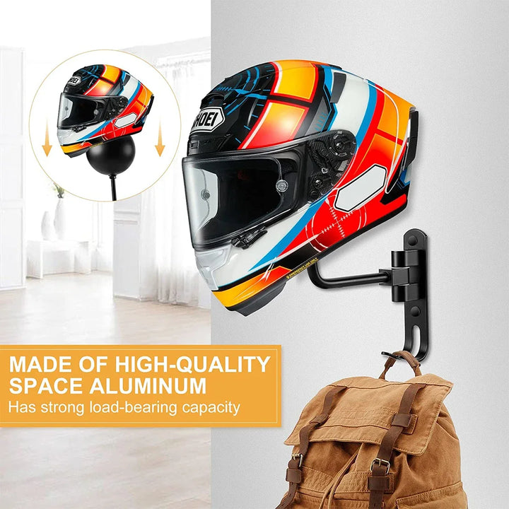 Space-saving motorcycle helmet & jacket wall mount storage rack, keeping your riding gear neat & accessible.