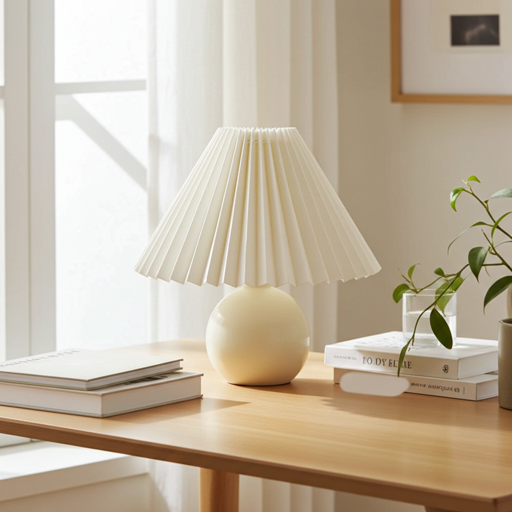 Artistic foldable LED pleated table lamp, blending modern design with functional ambient lighting.