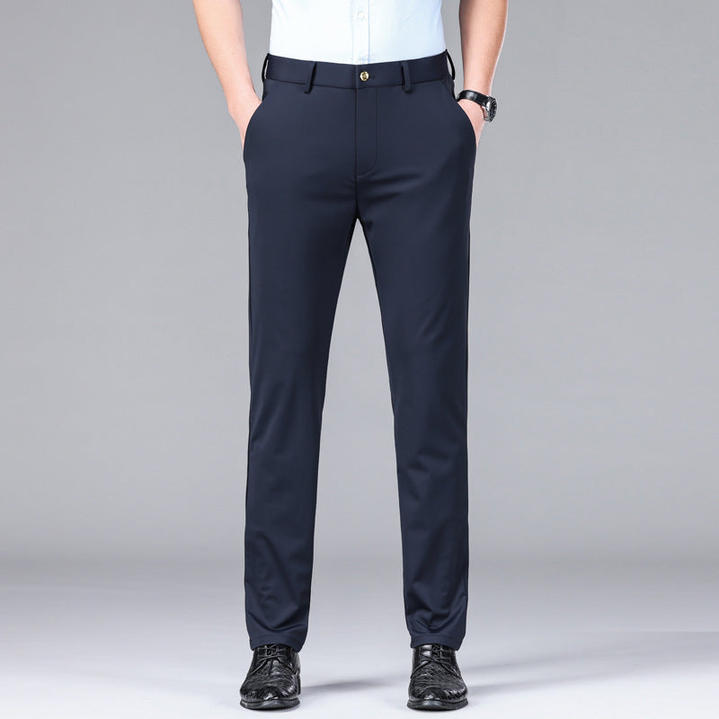Contemporary men's slim fit performance pants, suitable for both work and leisure.
