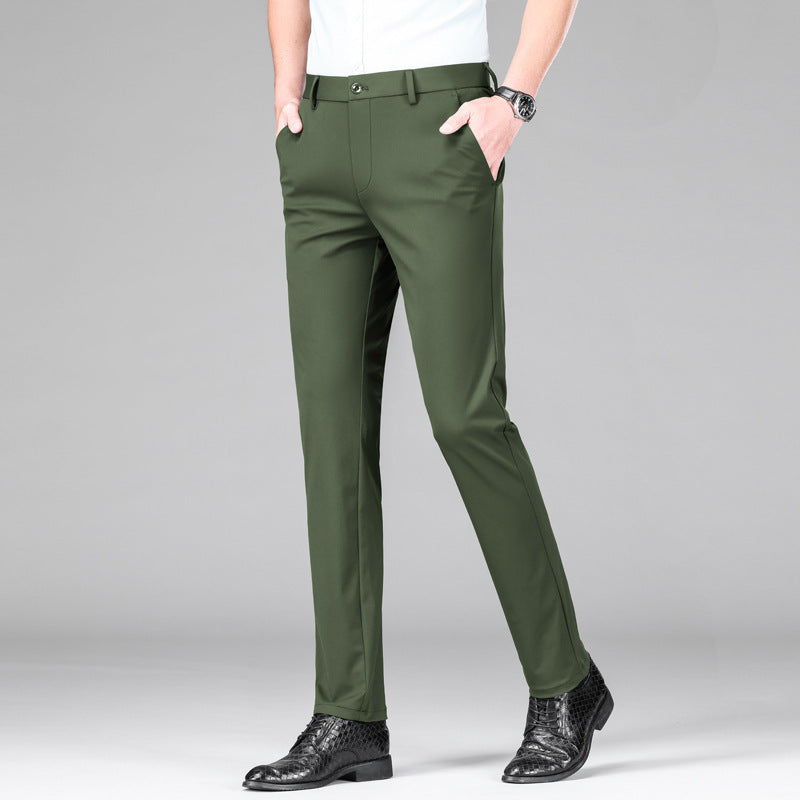 Stylish men's slim fit pants with moisture-wicking performance features.