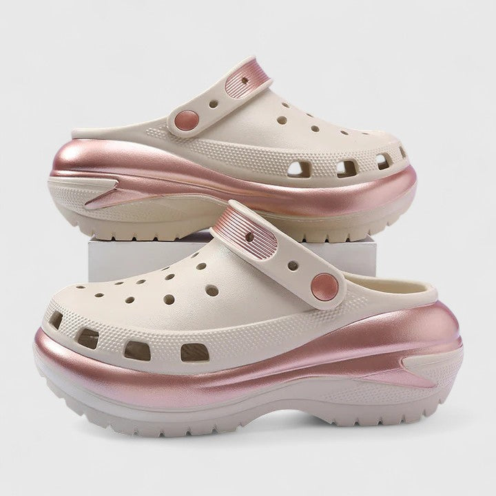 Women's platform comfort sandals with arch support. Orthopedic design for foot pain relief during summer walks.