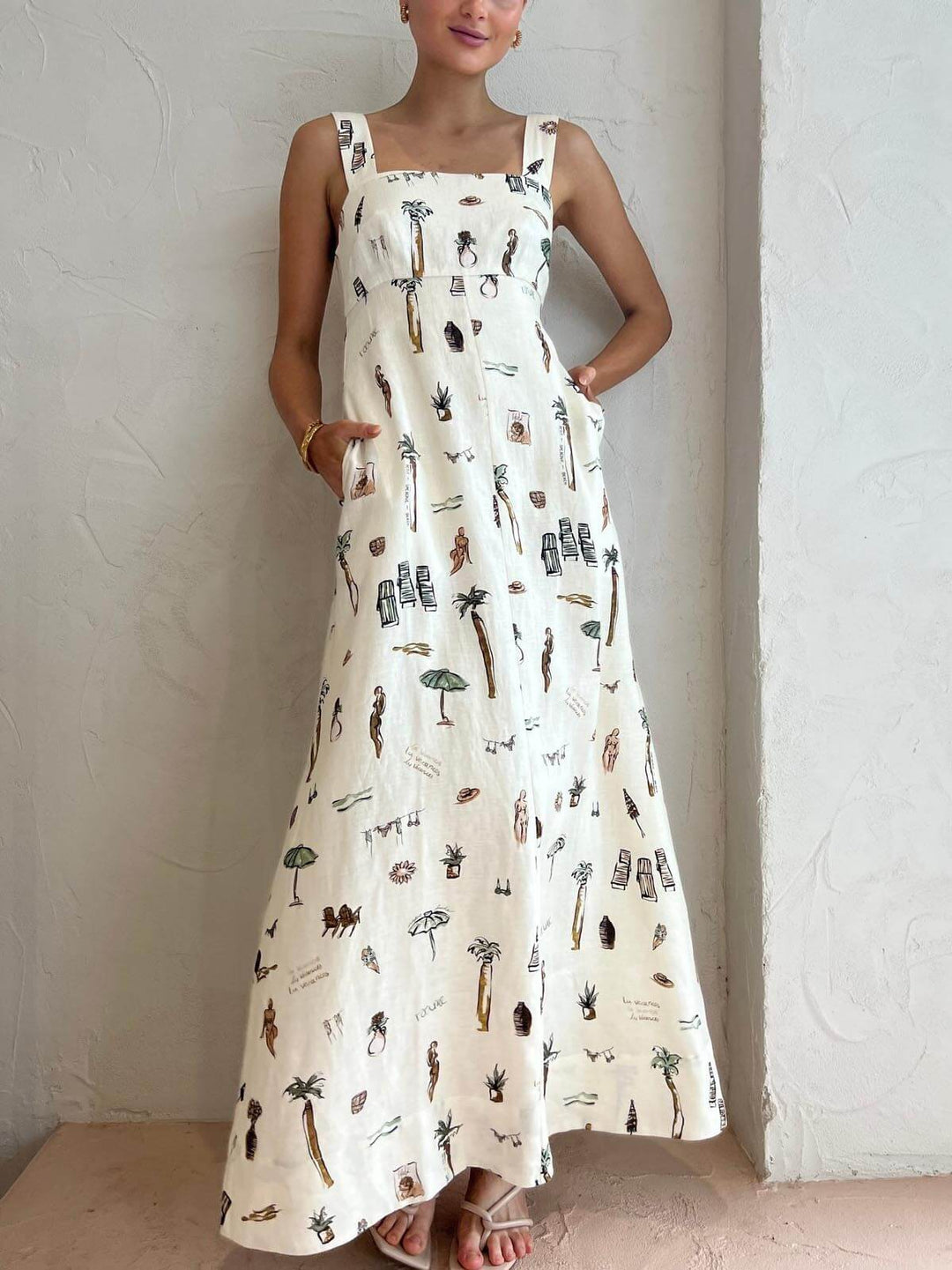 Elegant white maxi dress for women with a chic square neckline. Perfect for summer events & evening wear.