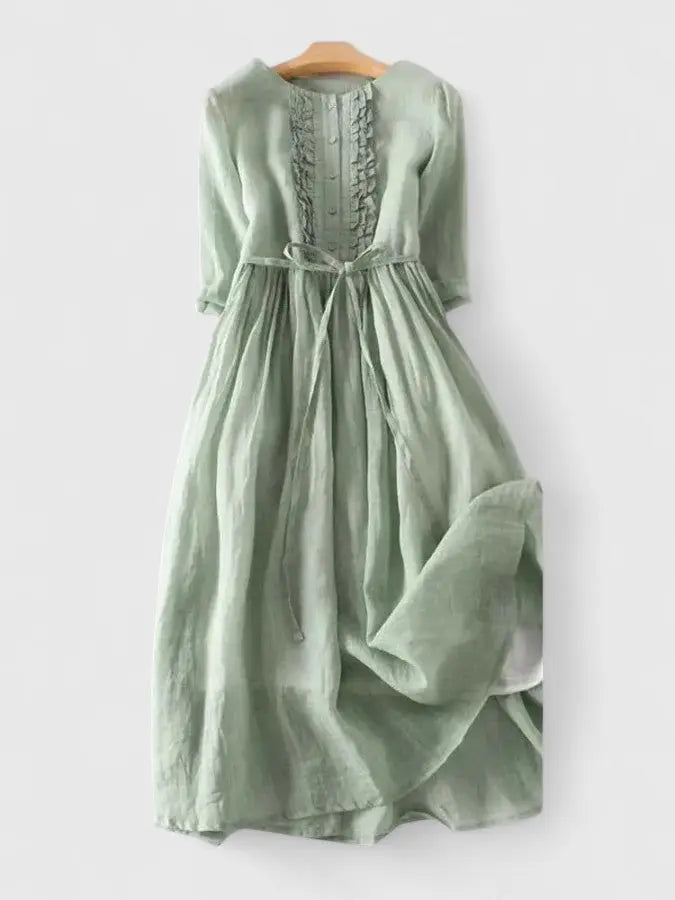 Elegant women's lace-up midi dress in versatile green, perfect for spring/summer casual or sophisticated everyday wear.