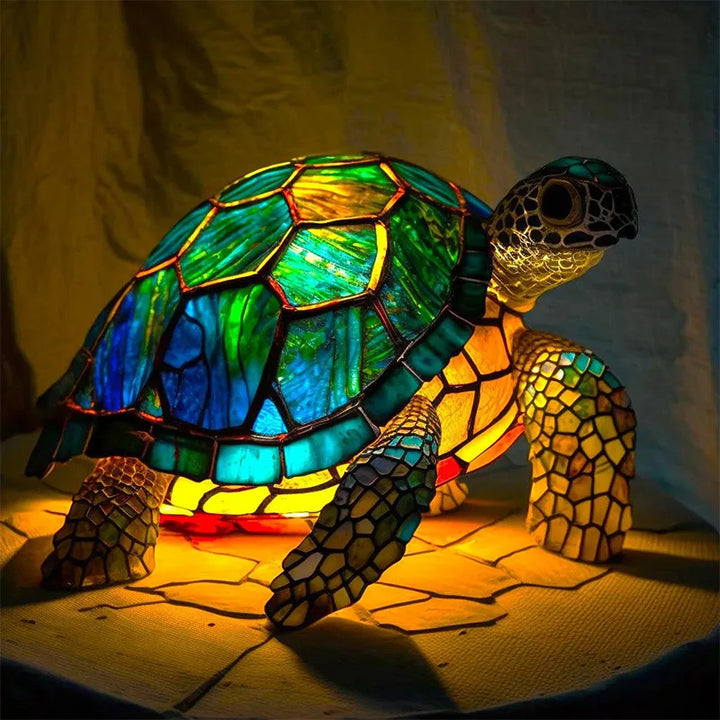 Eye-catching resin animal sculpture lamp with vibrant stained glass look for unique home decor.