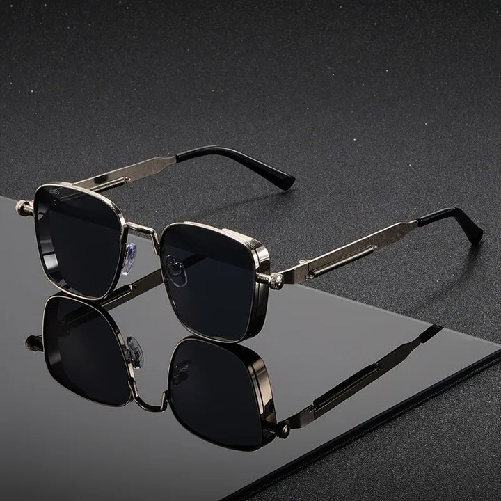 Sleek black unisex square sunglasses with anti-glare lenses and UV400 protection. Essential eyewear.