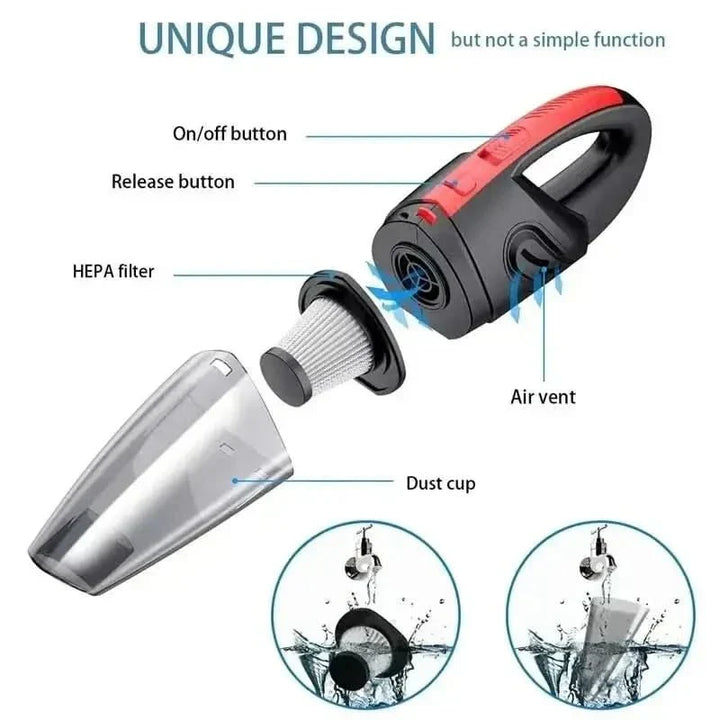 Versatile cordless wet dry vacuum cleaner. Portable solution for car interiors & household quick cleans.