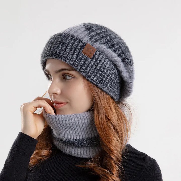 Unisex acrylic warm beanie and neck gaiter set in black, perfect for winter cold weather. Cozy head & neck warmth.