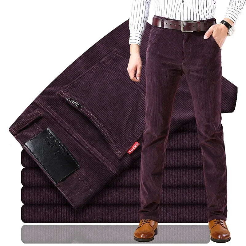 Men's fashion corduroy dress trousers, impeccably styled for modern business attire.
