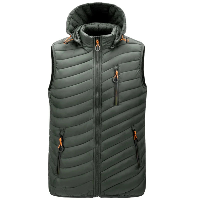 Durable men's winter vest with insulation and a detachable hood for effective cold weather protection. (Navy)