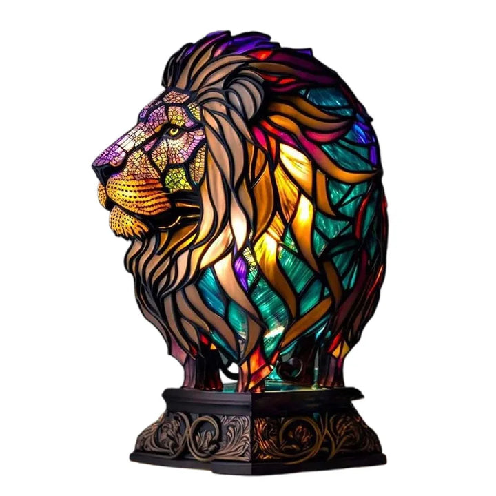 Unique animal accent lamp in a stained glass look, a resin sculpture providing warm, colorful lighting.