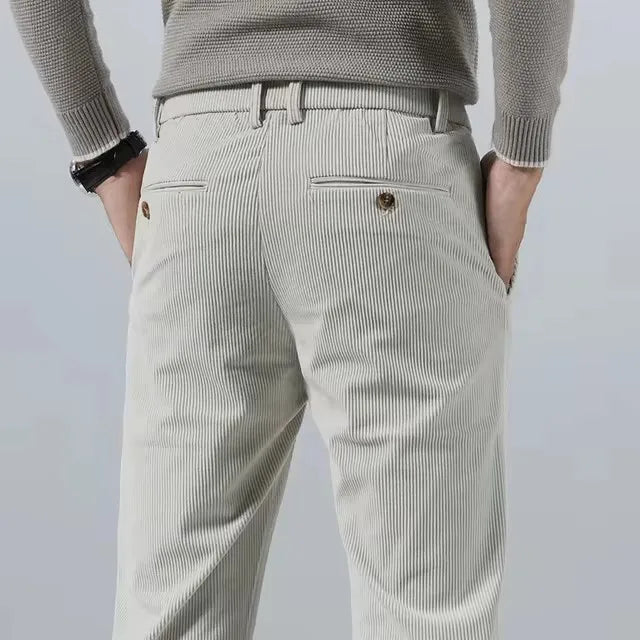 Classic fit men's premium olive stretch pants, comfortable for office and casual wear.