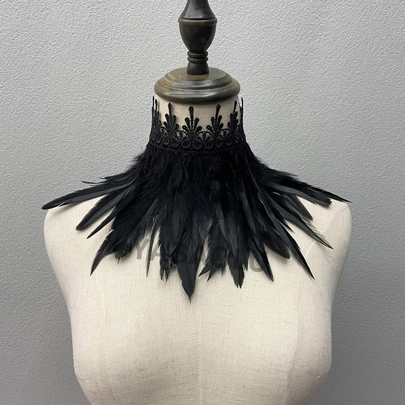 Bold faux feather choker, a unisex fashion accessory for festivals, parties, and cosplay events.