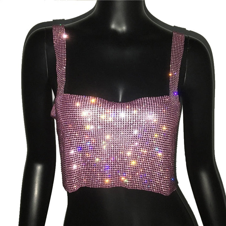 Fashionable women's bling crop top, a short and sparkling piece for glamorous evening wear and club nights.