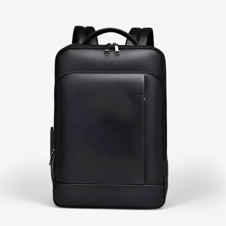 Durable PU leather smart backpack, featuring USB port & spacious compartments for travel & work.