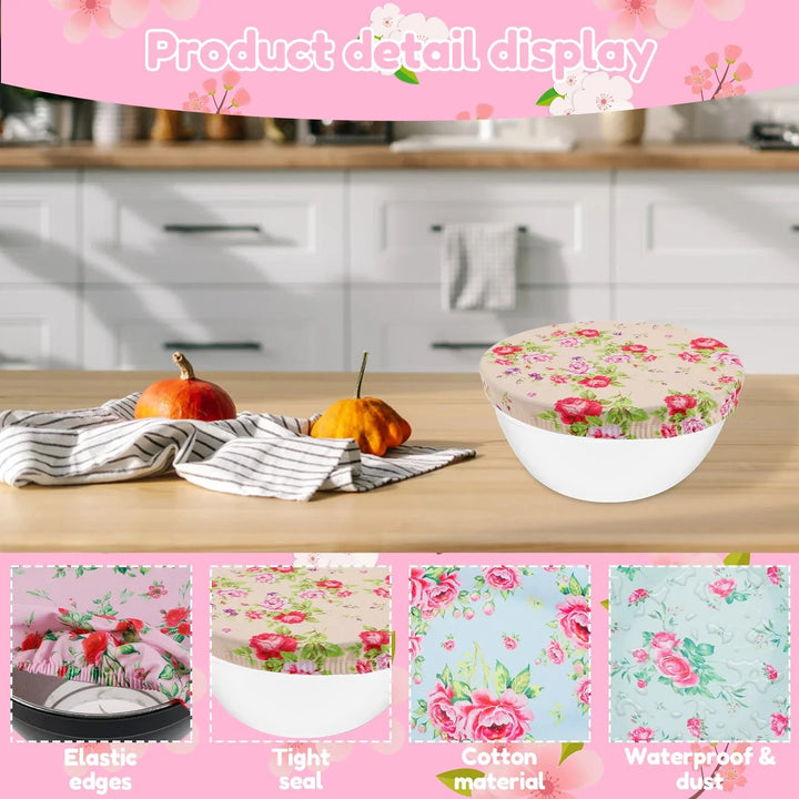 Assorted sizes of eco-friendly cotton reusable bowl covers, 10-piece set for kitchen food storage.