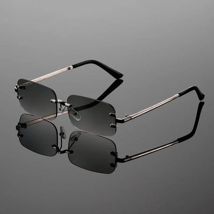 Unisex modern rimless sunglasses with lightweight metallic frame and anti-glare lenses, ideal for stylish eyewear.