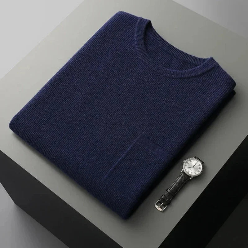 Elegant men's crew neck sleeveless sweater vest, comfortable and versatile for smart casual layering.