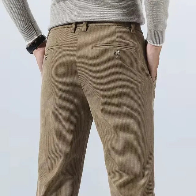 Men's tailored stretch dress pants in a modern cut, premium wrinkle resistant fabric.