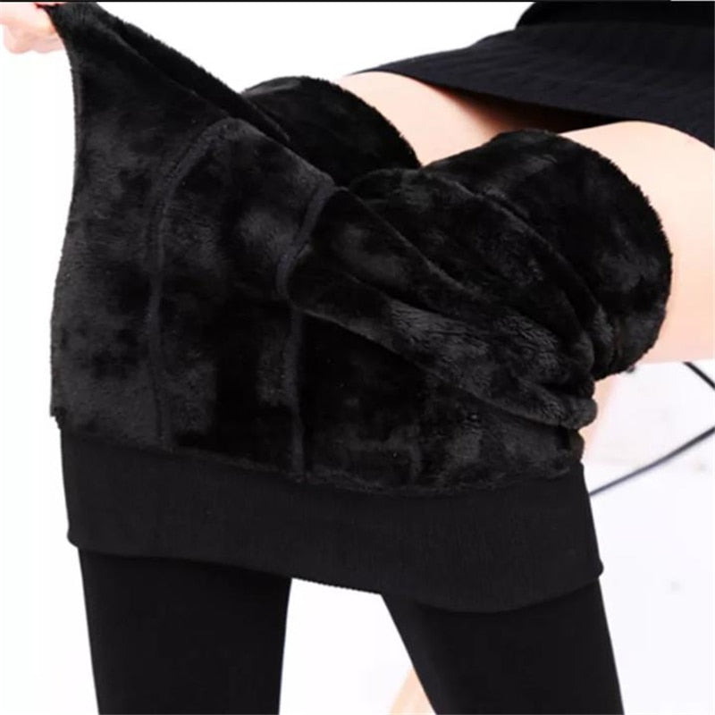 Fashion-forward women's warm leggings, cozy cold weather bottoms.