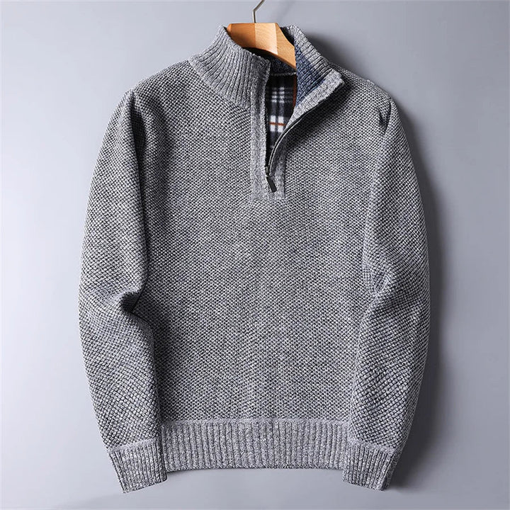 Stylish men's quarter-zip pullover, a comfortable turtleneck sweater for sophisticated apparel.