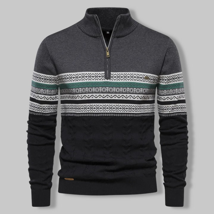 Stylish men's quarter zip sweater, a versatile long-sleeve top for modern men's fashion.