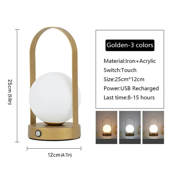 Compact LED table lamp, USB rechargeable, ideal for desks, bedside, or travel.