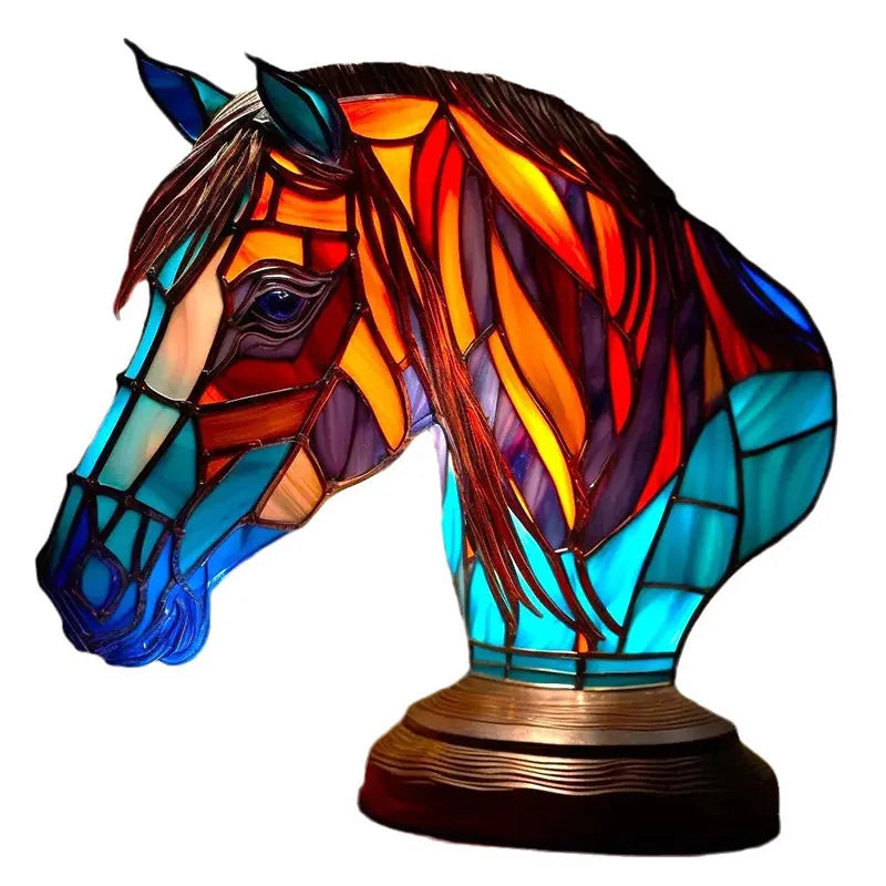 Bring colorful light to your home with this eye-catching stained glass look animal table lamp.